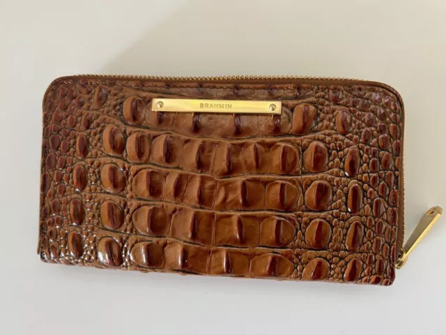 BRAHMIN Wallet Suri Dark Rum Melbourne Croc Embossed Leather Zip Around Clutch