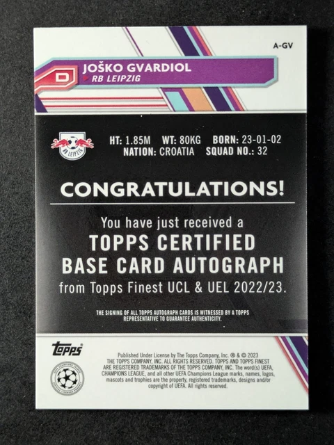 2022-23 TOPPS FINEST UEFA Club Competitions JOSKO GVARDIOL Refractor ...