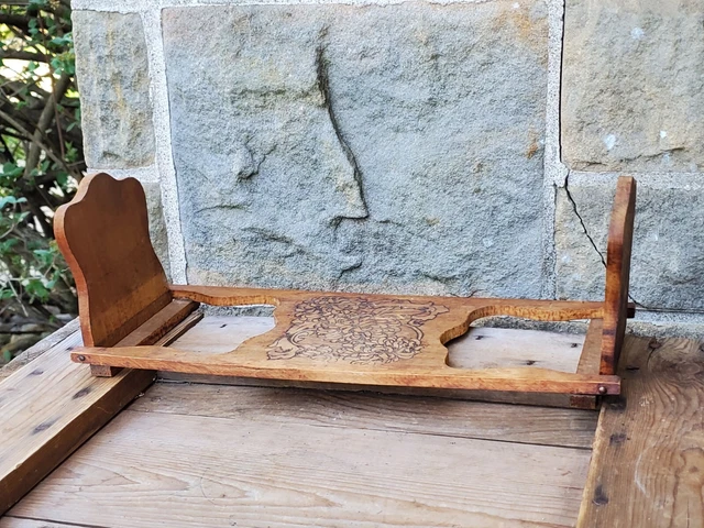 Antique Wooden Floral Bookshelf Bookend Hand Carved Folding Signed 1912 Handmade