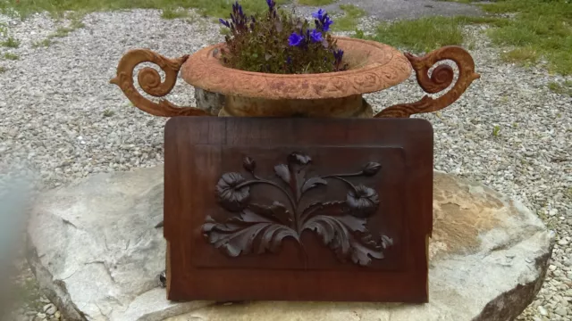 Antique French,  Drawer Front,walnut Carved Panel, flowers 19 th