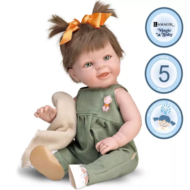 Puppe Lilly 47 cm mit braunen Zöpfen & Bekleidung Vinylkörper für Kinder