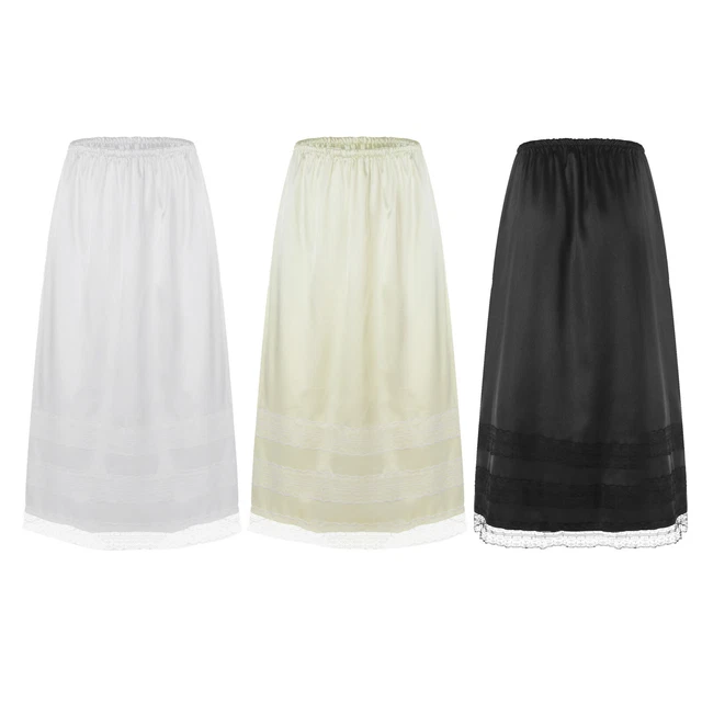 Womens Lace Trim Half Slip Long Underskirt Dress Extender Slips for Under Dress