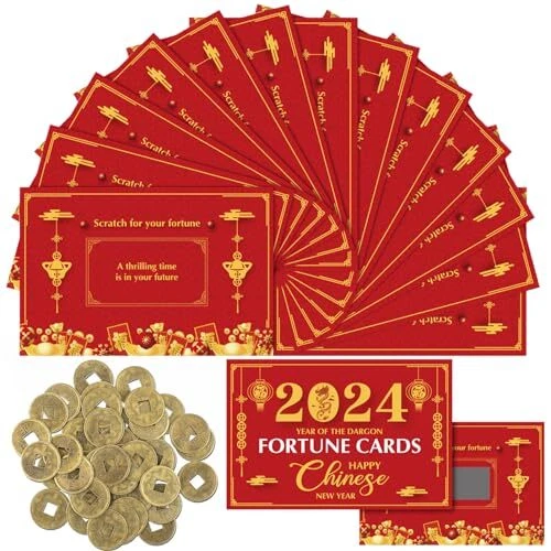Sosation 30 Pieces 2024 Chinese New Year Scratch off Fortune Cards Year of the