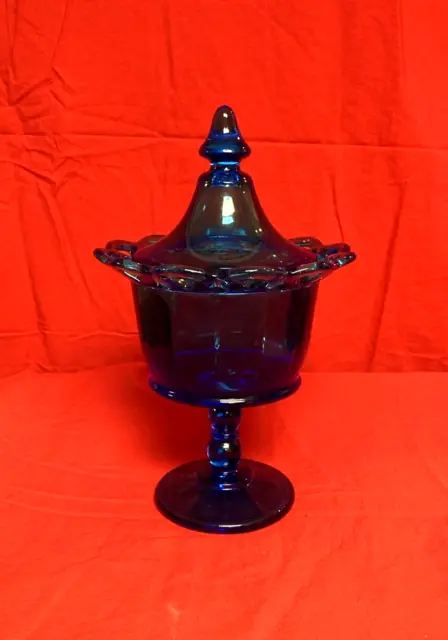 Vintage Imperial blue Glass Lattice Covered Candy Dish / compote
