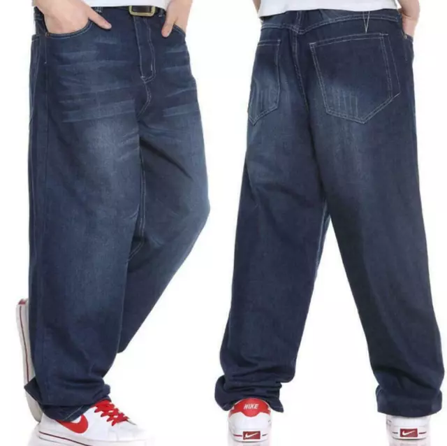 Men Baggy Jeans Hip Hop Denim Pants Cargo Pockets Loose Dance