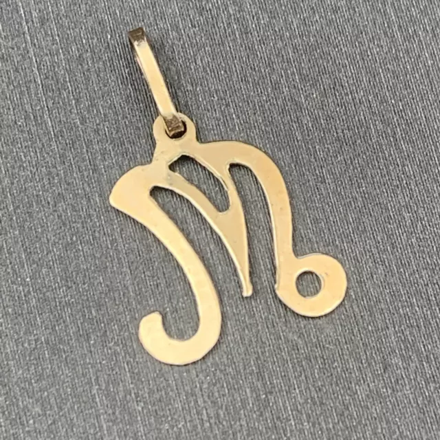 14 Karat Yellow Gold Thin Initial letter M Pendant No Chain Stamped 14k