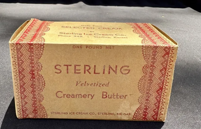 Vintage Antique Sterling Velvetized Creamery Butter Empty 1 lb. Box Ephemera EUC