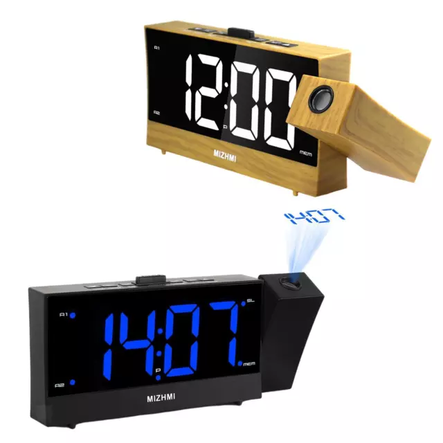 Radio-réveil avec chargeur USB Projection temporisée double alarme LED