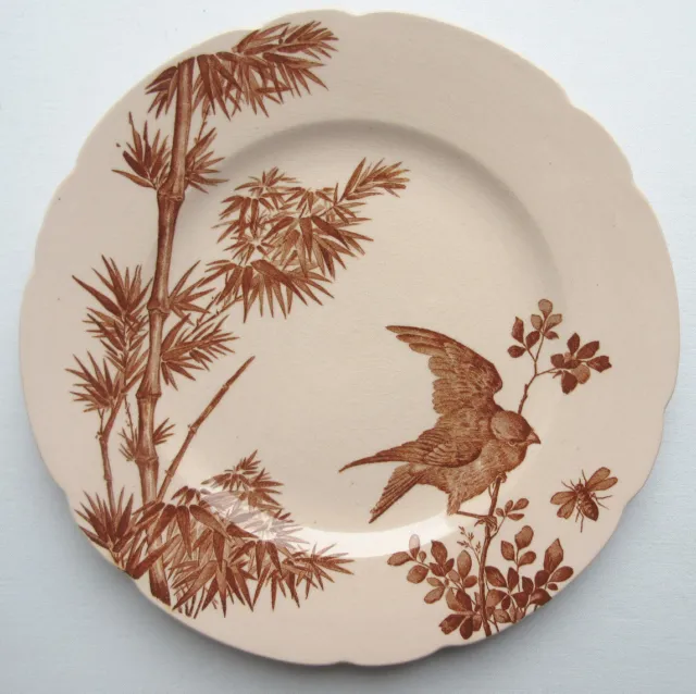 RARE Old French Art Nouveau pink plate, signed LONGWY: BIRDS model 2/4