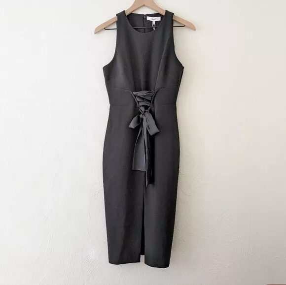 NWT Likely Halpern Dress Size 6 Black Sleeveless Ribbon Sheath Dress LBD