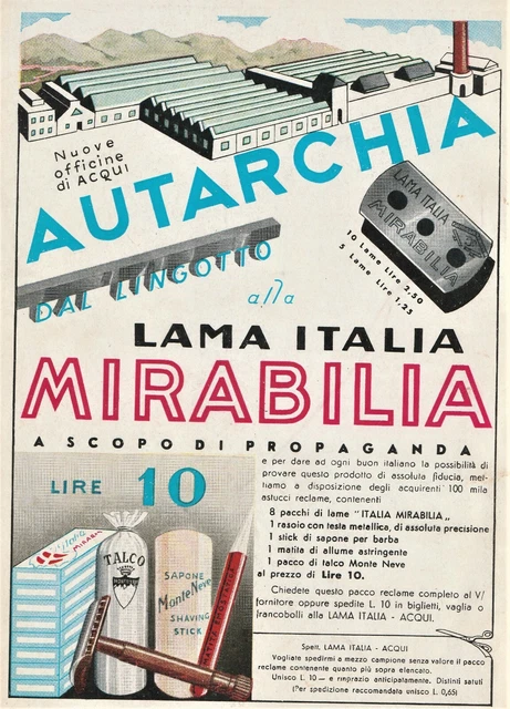 1938 ADVERTISING LAMA Italy Mirabilia Propaganda Autarchy Workshops ...