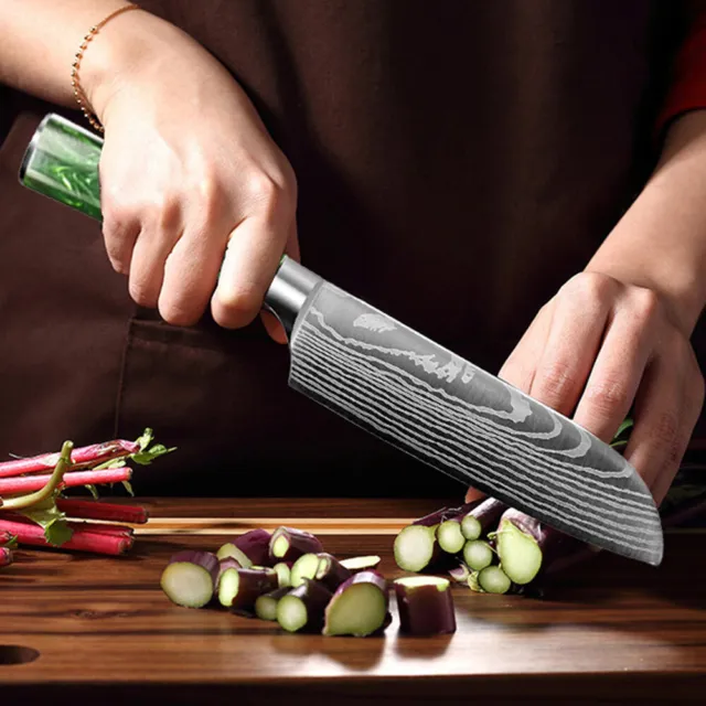 8Inch Green Japanese Damascus Steel Grain Chef Knife Hardened Knives&Tool Case