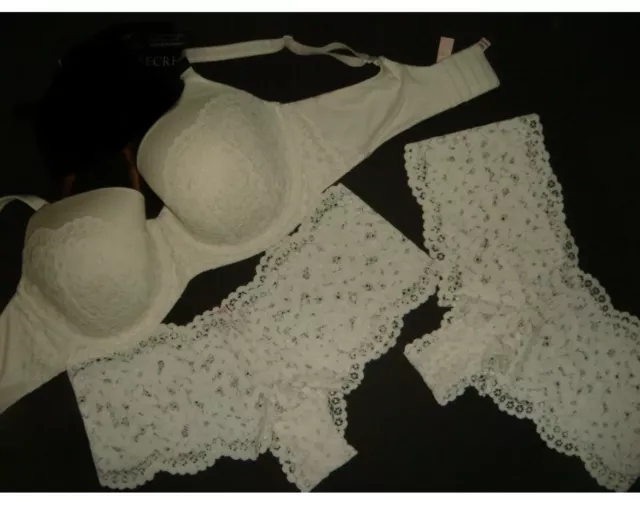 Nwt Victoria's Secret 38DDD Bh Set + L Kurzes Höschen Elfenbeinweiß Kokos Body