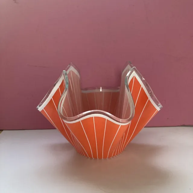 Vintage Handkerchief Vase Chance Glass 10cm Orange Striped 60s Retro