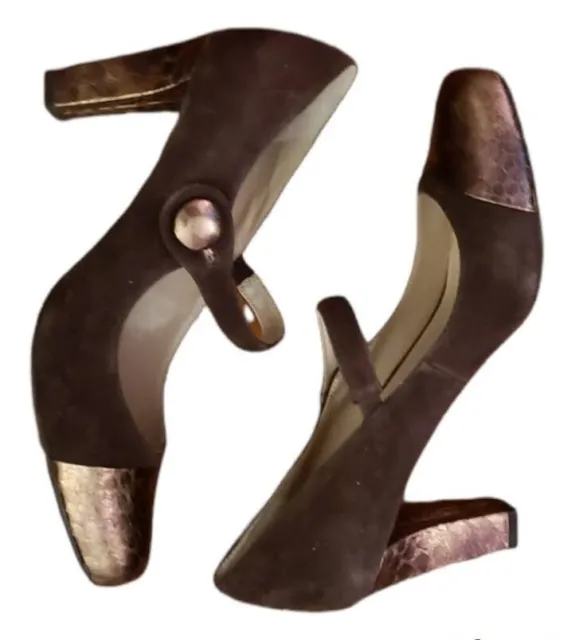 FRANCO SARTO Heels 8.5 Brown/Bronze Ulrich Suede Mary Jane Pumps Cap Toe