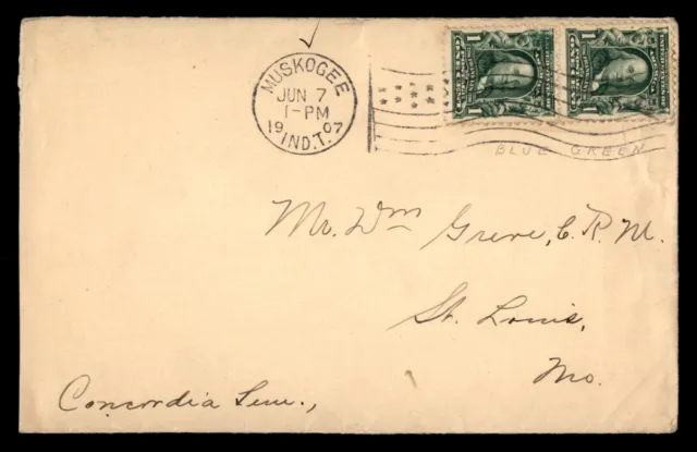 Mayfairstamps US 1907 Muskogee Indian Territory Flag Cancel to St Louis MO cover