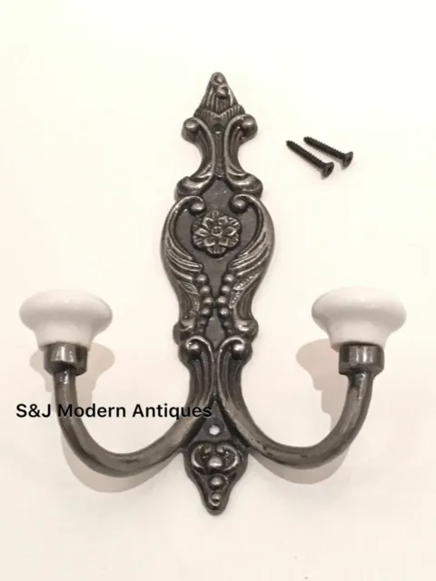 Victorian Iron Double Coat Hook Metal Retro Antique Black Vintage Shabby Chic