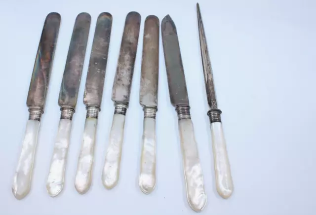 Lamson butter knife / sharpener mother of pearl handles Vintage x7 pieces