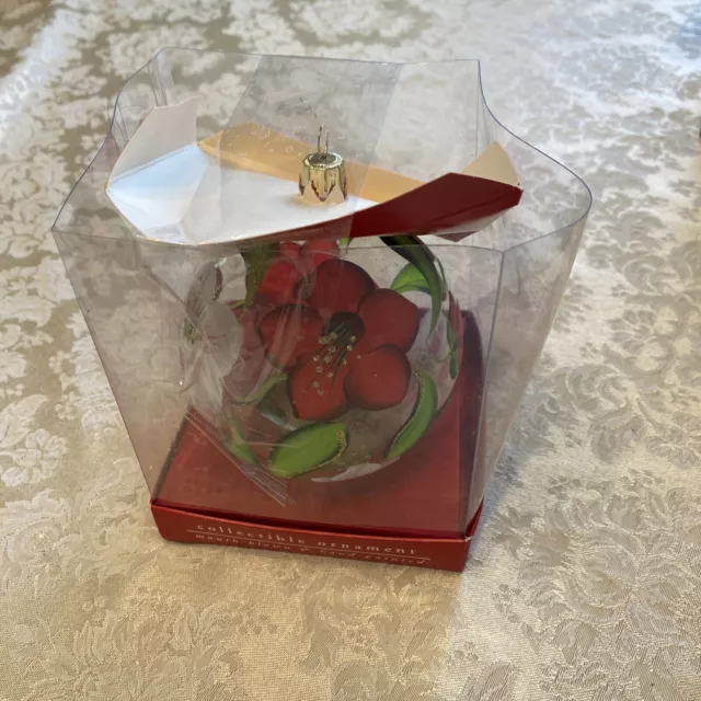 Pier 1 Imports Christmas Ornament Mouth Blown Hand Painted Poinsettia Flowers