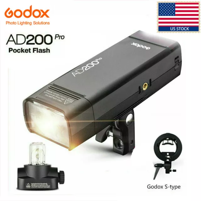 US GODOX AD200pro 2.4G TTL 1/8000 HSS Speedlite Flash+S-type Bracket Bowens Kit