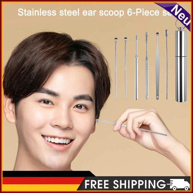 6 piezas/juego de recolectores de cera para oídos removedores de auriculares de acero inoxidable curette escopeta cuchara