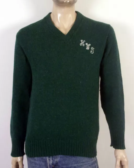 vintage 60s Puritan thermaX Wool V-Neck Sweater Jumper Monogram HWJ Mod SZ L