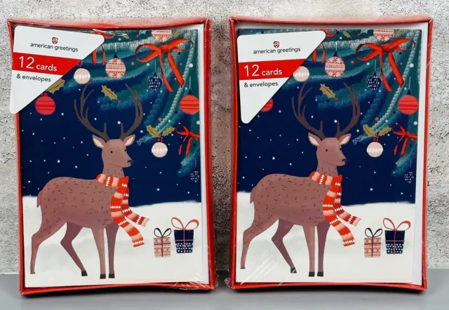 Christmas Cards & Envelopes 2 Packs of 12 American Greetings Reindeer NEW