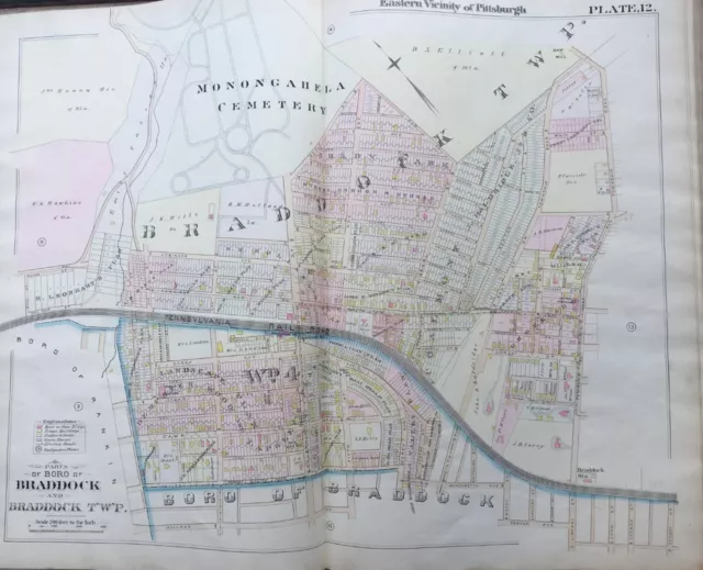 1895 Braddock, Pittsburgh Pa, Monongahela Cemetery, G.m. Hopkins Plat Atlas Map