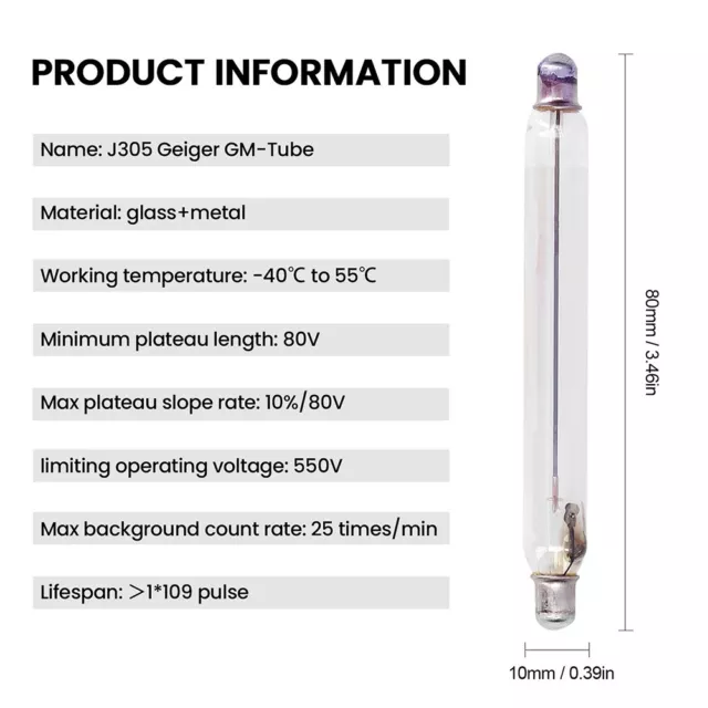 J305 Geiger Compteur Tube-Nuclear Radiation-Detector G- M Tube-Radiation Neuf