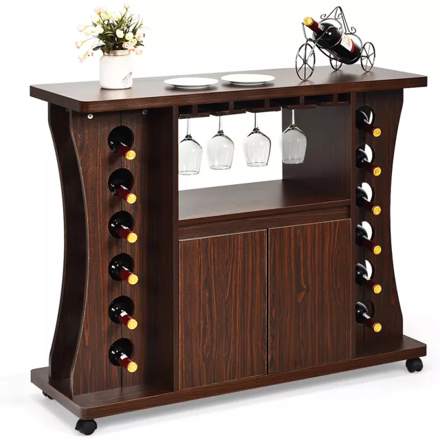 Wooden Buffet Sideboard Rolling Console Table Bar Serving Cart Trolley Wine Rack