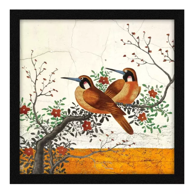 Two Birds Wall Art Painting Framed Poster Multicolor, 13X13 in, Set of 1