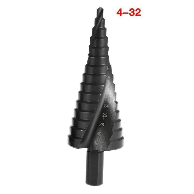 1/3x HSS Spiral Step Cone Drill Bit 4-32mm Hole Cutter Titanium Nitride Coated