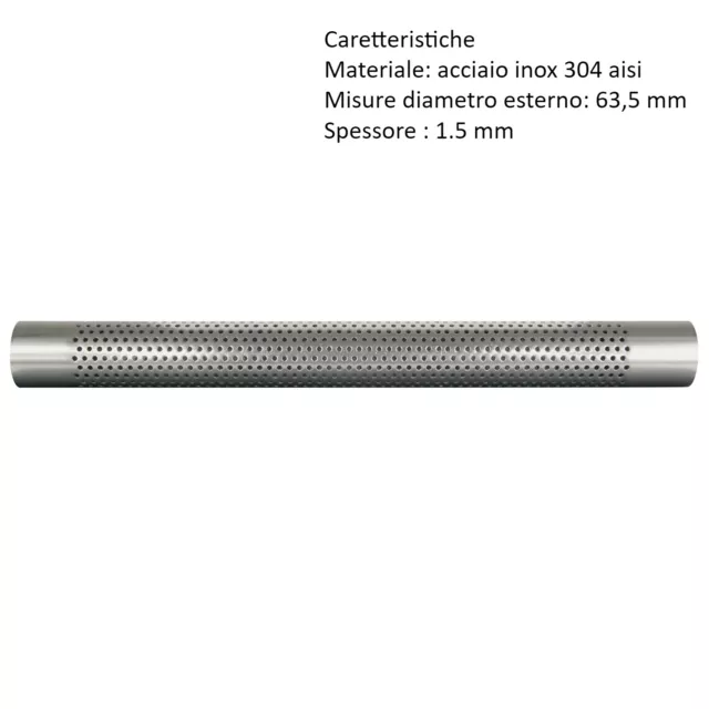 Tubo forato in acciaio inox da 63 mm per scarico silenziatore universale auto