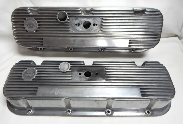 Vtg Finned Aluminum Chevy BBC Engine Valve Covers Set Big Block 396 427 454 M/T