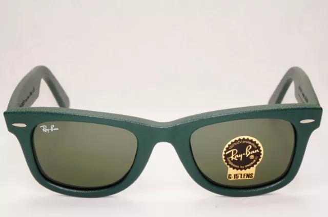 Ray-Ban Occhiali da sole in pelle Wayfarer 2013 rari verde scuro RB 2140-Q-M 1170 2