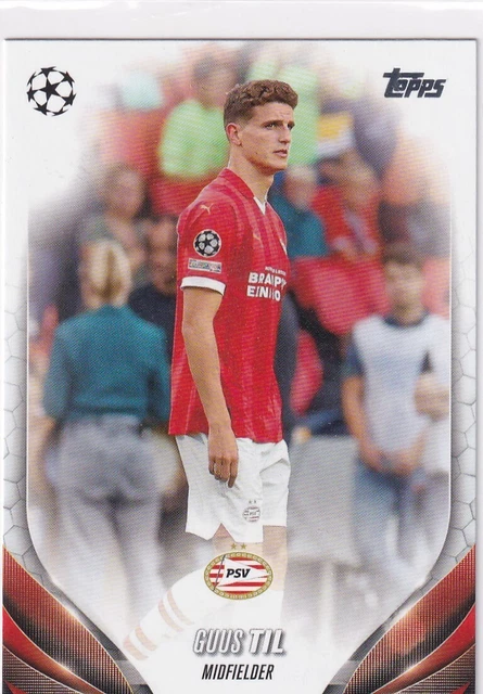 Carte Football Topps UEFA 2023-24 #102 Guus Til PSV - Réfracteur Noir Chromé, Numérotée 8/10