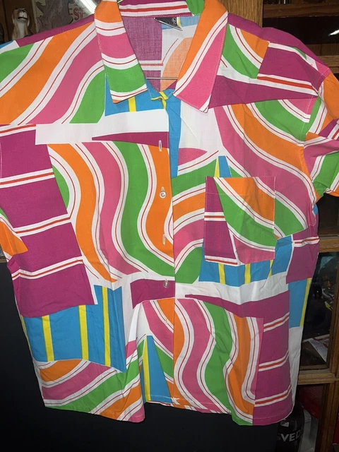 vtg 80's 90’s C'EST JOLI By Laura Mom  L Geometric Swoops Stripe Shirt Pink