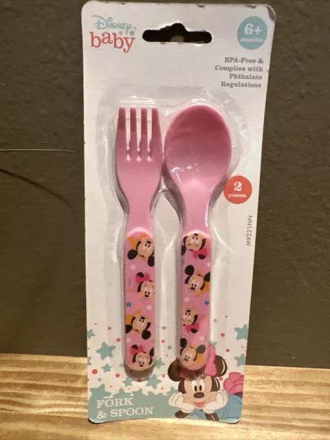 Disney Baby Minnie & Mickey Mouse Blue Fork & Spoon Set  BPA Free  Pink