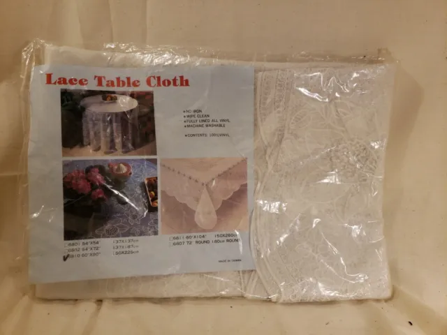 New Old Vintage LACE TableCloth Vinyl 60"x90" WHITE NIP