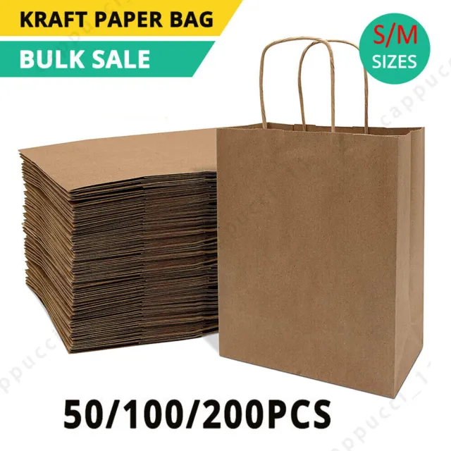 200PC BULK Kraft Paper Bags Brown Gift Shopping Carry Craft Retail Bag Reusable