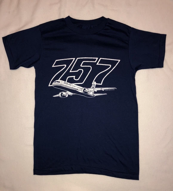 Vtg Boeing Flying T Shirt Factory Aircraft Airplanes 757 Navy Blue Kids L