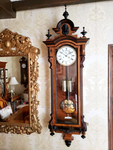 Antique 2 weight Vienna regulator wall Clock by H.Endler & Co. Walnut  case