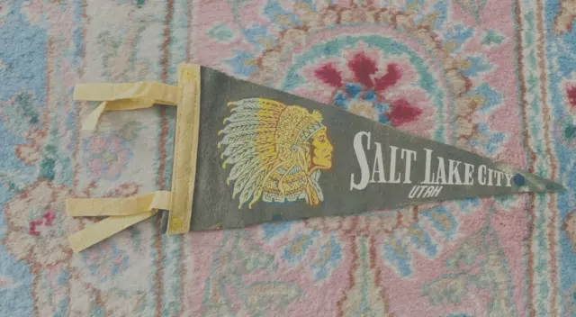Rare Vintage 1950S Salt Lake City Utah Souvenir Green Felt Banner / Pennant