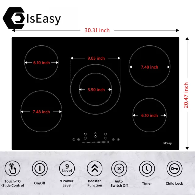 30 inch Electric Cooktop 4 Burners Drop In Ceramic Glass Stove Top Touch  Control
