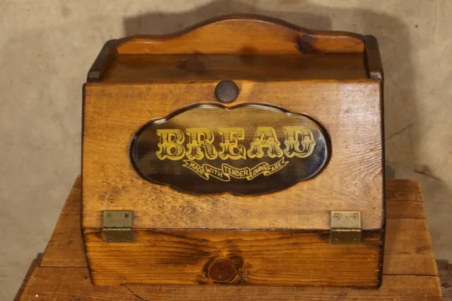 Vintage Wooden Glass Bread Box Storage