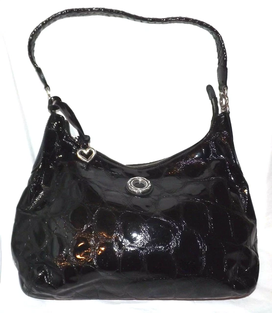 Brighton Black Patent Croc Embossed Large Satchel Handbag Purse