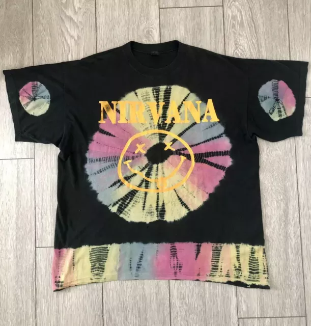Vintage 90s Nirvana Smiley Tie-Dye Bootleg T-Shirt Size XL