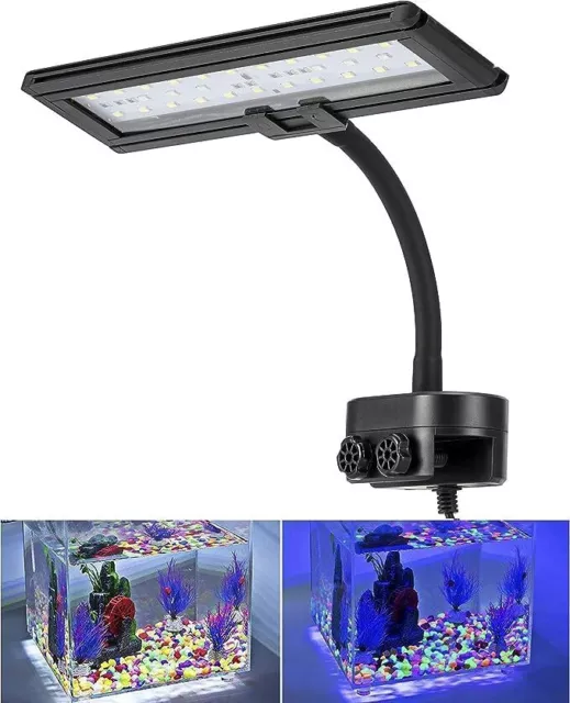 hygger Blue White LED Aquarium Light with Gooseneck Clamp Clip on Small Led Ligh