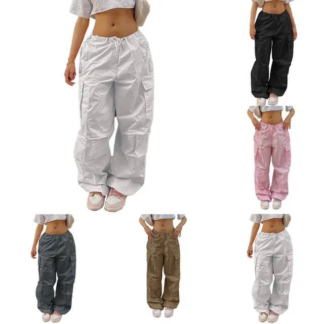 Women Cargo Pants Loose Low Waist Trousers Wide Leg Baggy Jeans With  Pockets 