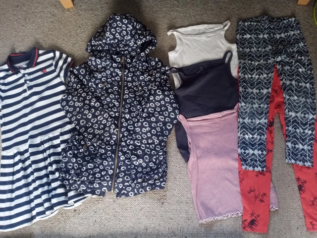 Girls red white and blue clothes bundle age 6-7 age 7 dress leggings coat tops